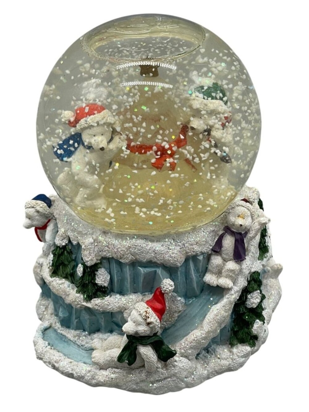 Christmas polar bear snow globe jingle bell rock decor tree snow light up READ
